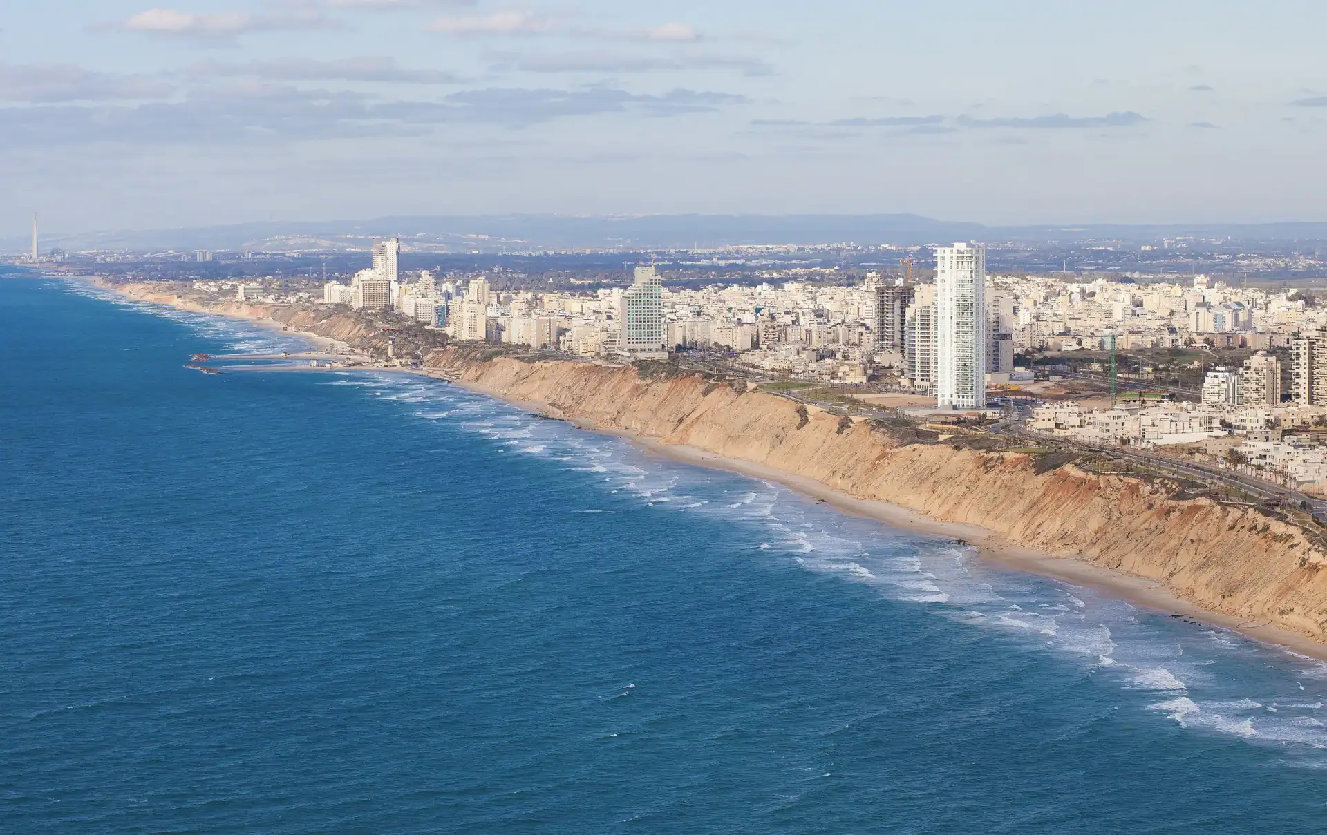 נתניה, מצוק החוף והעיר מהאוויר