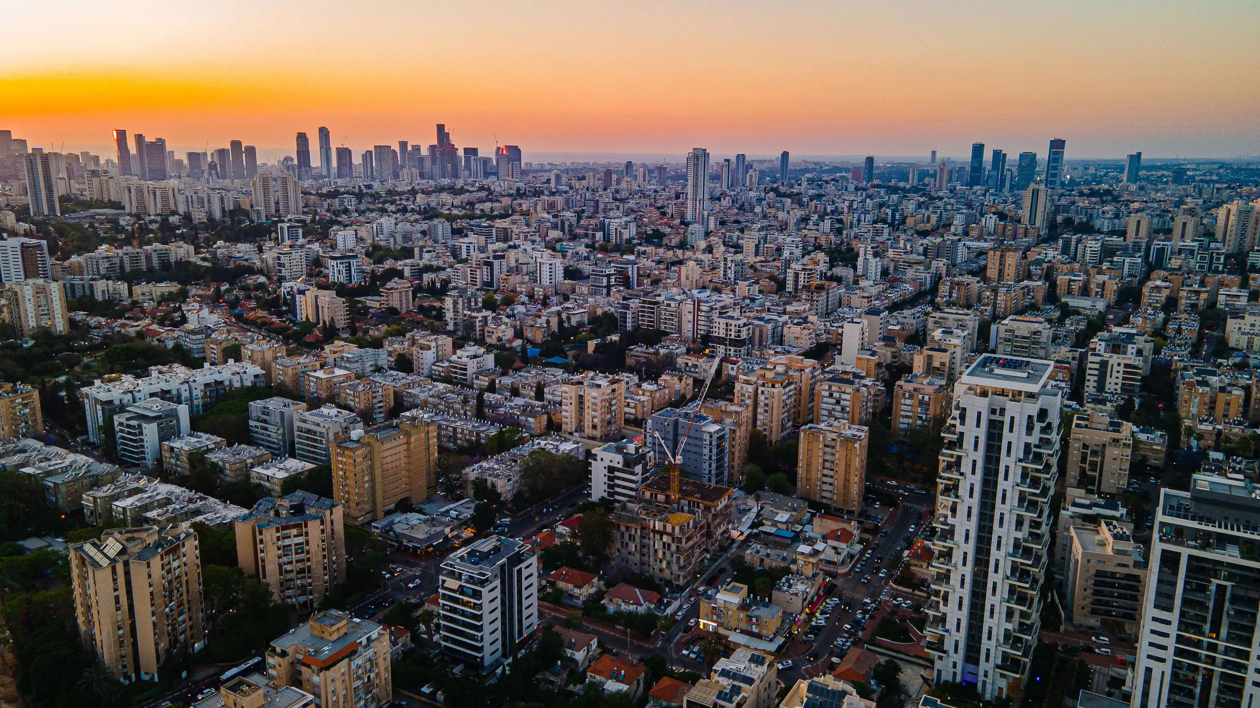 רמת גן, מבט מהאוויר על העיר בשקיעה